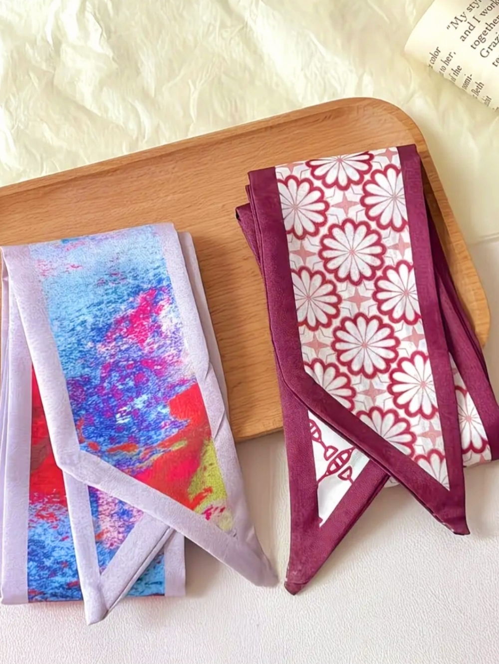 Set of Four Satin  Floral & Pastel Scarves - Picture 4 of 8